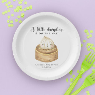 Plato De Papel Un pequeño dumpling está en camino baby shower