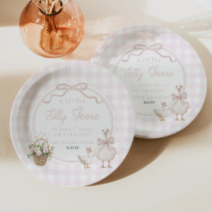 Plato De Papel Un pequeño ganso tonto lazo floral rosa baby showe