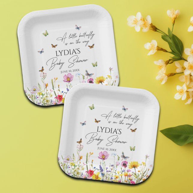 Plato De Papel Un pequeño mariposa con flores silvestres Baby Sho (Subido por el creador)