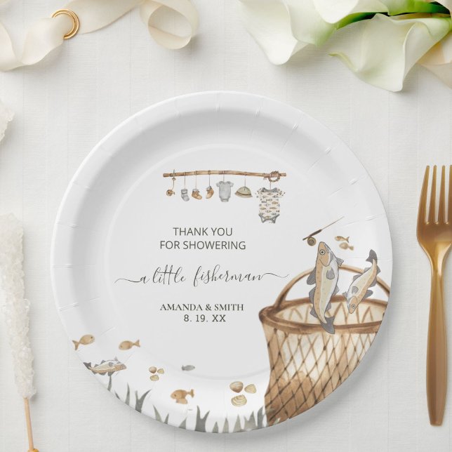 Plato De Papel Un pequeño pescador acuarela Pesca Baby Shower (Subido por el creador)