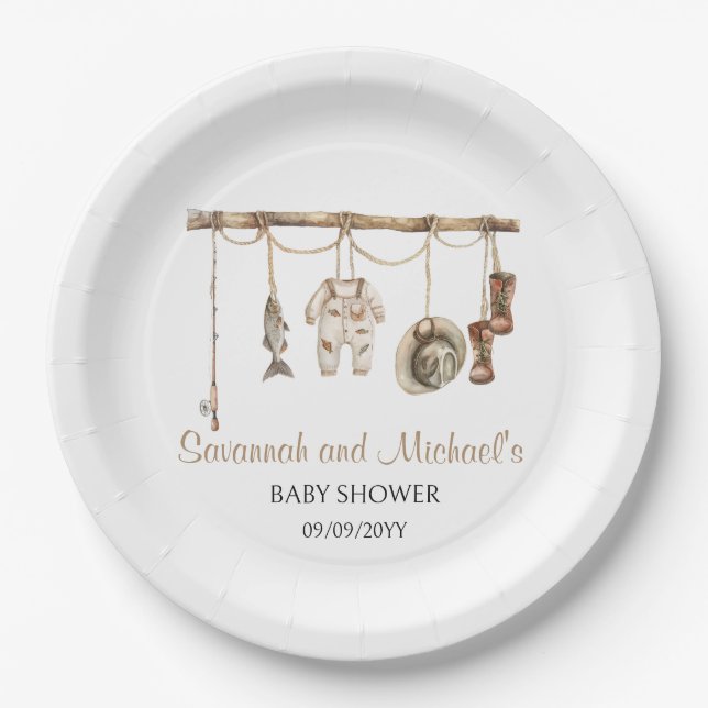 Plato De Papel Un pequeño pescador está de camino Fiesta de Baby  (Anverso)