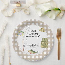 Plato De Papel Un pequeño pescador está en camino Fiesta de Bebé