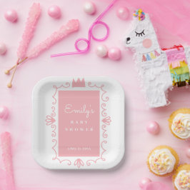 Plato De Papel Un pequeño Princesa Chica rosa moderno Baby Shower