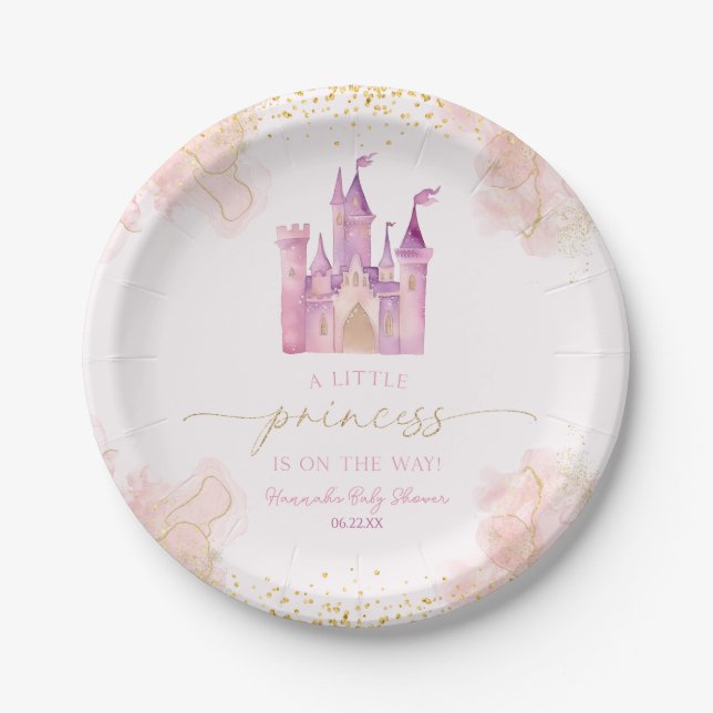 Plato De Papel Un pequeño Princess Royal Castle Baby Shower (Anverso)