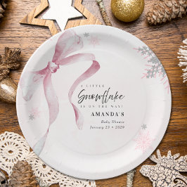 Plato De Papel Un pequeño Purpurina de copo rosado de nieve Baby 