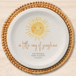 Plato De Papel Un Pequeño Rayo De Sunshine Boho Baby Shower<br><div class="desc">¿Estás planeando una ducha para bebés? Estas placas de papel para bebés con temática solar presentan un bonito sol sonriente amarillo y "un pequeño rayo de sol" en una tipografía de escritura elegante con un fondo crema. Perfecto para una ducha de niños, niños o chicas. Personalizable fácil. Acuarela original ©...</div>