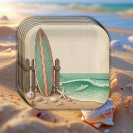 Plato De Papel Un pequeño surfista vintage Baby Shower