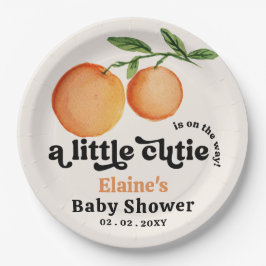 Plato De Papel Un Pequeño Testigo Está En Camino Naranja Baby Sho