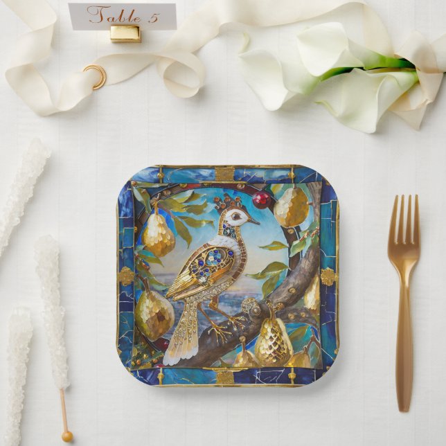 Plato De Papel Un perdiz en un árbol de peras (Boda)