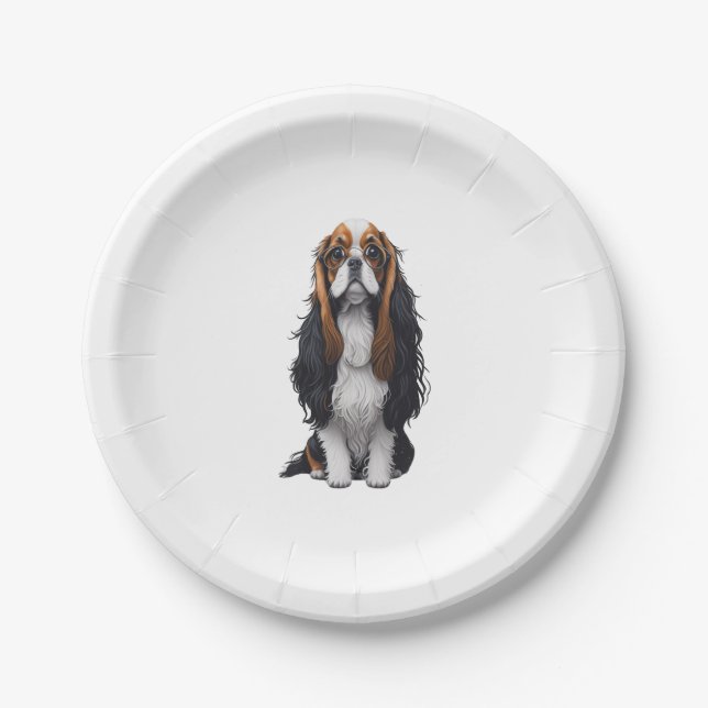 Plato De Papel Un perro lindo Rey Charles Spaniel (Anverso)