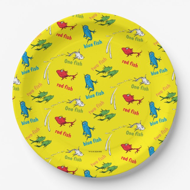 Plato De Papel Un pez dos peces patrón amarillo (Anverso)