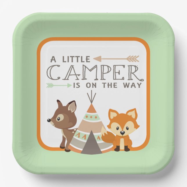 Plato De Papel Un poco de Baby Shower de Camper Teepee (Anverso)