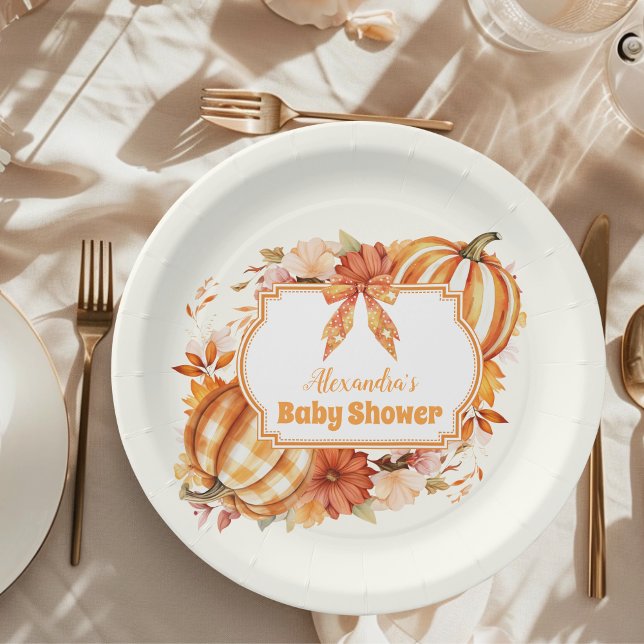 Plato De Papel Un poco de calabaza caída Baby Shower floral (Subido por el creador)