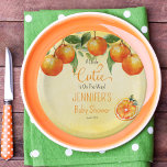 Plato De Papel Un poco de color cítrico acuático Baby Shower<br><div class="desc">Presentamos nuestro diseño de Baby Shower acuarela "A Little Cutie Is On The Way", una deliciosa mezcla de encanto y frescura cítrica. En la parte delantera se exhibe un vibrante cítrico naranja adornando con gracia la parte superior, mientras que un capricho de cítricos naranjas añade un toque de dulzura en...</div>