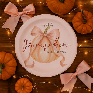 Plato De Papel Un poco de color de piel de calabaza rosa Baby Sho