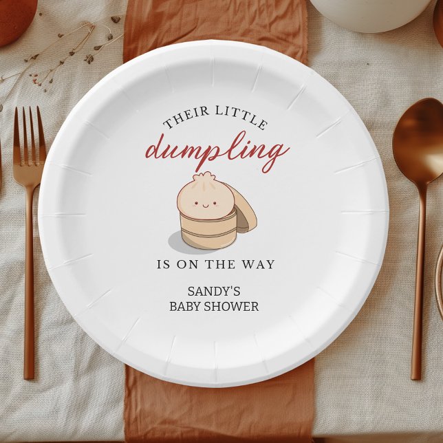 Plato De Papel Un poco de desmoronamiento del género neutral Kawa (Our little dumpling baby shower personalized paper plates)
