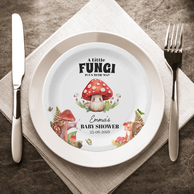 Plato De Papel un poco hongos hongos mariposa hongo Baby Shower (Mushroom Woodland Frog Ladybug Moth Baby Custom forest rustic fall autumn baby shower fungi wood)