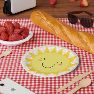 Plato De Papel Un sol divertido cara sonriente