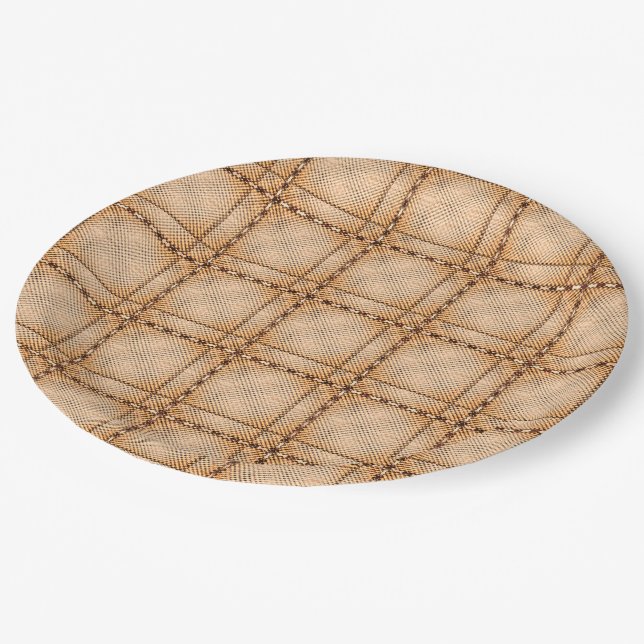 Plato De Papel Un tartán de ajedrez irregular pardo (Angular)