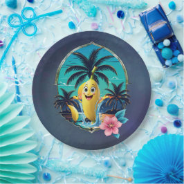 Plato De Papel Una banana personalizado en la playa tropical.