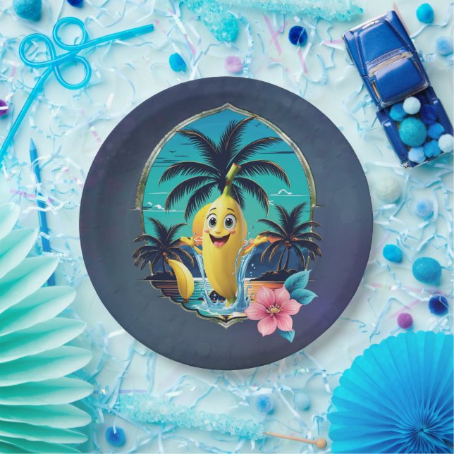 Plato De Papel Una banana personalizado en la playa tropical. (Fiesta)
