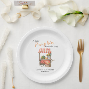 Plato De Papel Una calabaza está en camino a Baby Shower