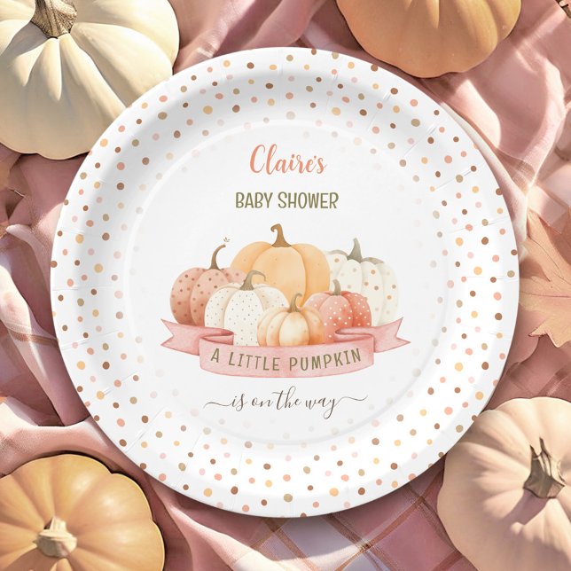 Plato De Papel Una Calabaza Está En Camino Chica Baby Shower (A Little Pumpkin Is On The Way Girl Baby Shower Paper Plates)
