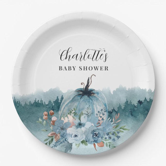 Plato De Papel Una Calabaza Está En Camino De La Baby Shower Na A (Anverso)