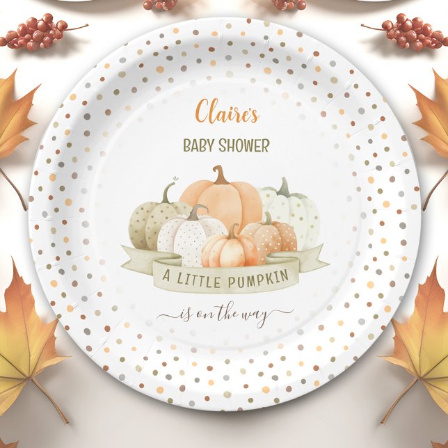 Plato De Papel Una Calabaza Está En Camino Unisex Baby Shower (A Little Pumpkin Is On The Way Unisex Baby Shower Paper Plates)