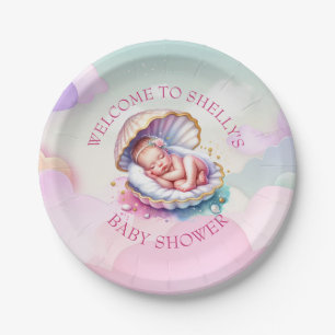 Plato De Papel Una chica bebé en Seashell Baby Shower Gran Herman