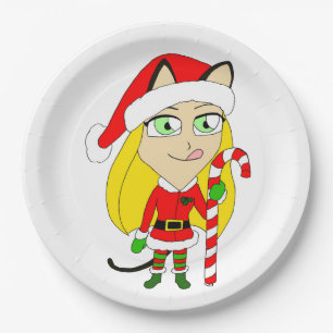 Plato De Papel una chica chibi Navidad