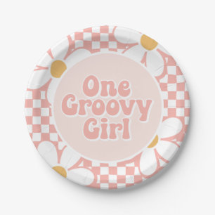 Plato De Papel Una chica genial Pink Daisy Checker