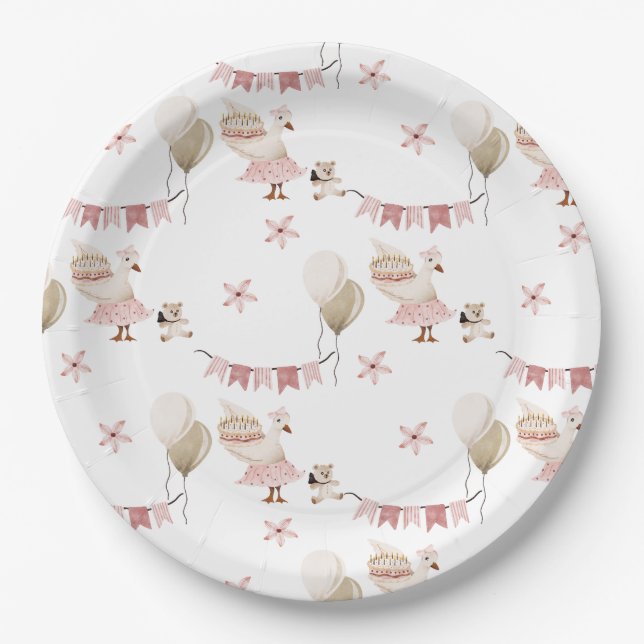 Plato De Papel Una cuatricromía de ganso de cumpleaños silvestre (Anverso)