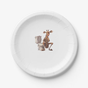 Plato De Papel Una Cuidada Giraffe En Pajamas Sentada En Un Baño