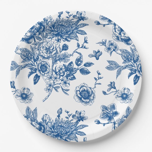Plato De Papel Una ducha de novia azul chinoiserie azul (Anverso)