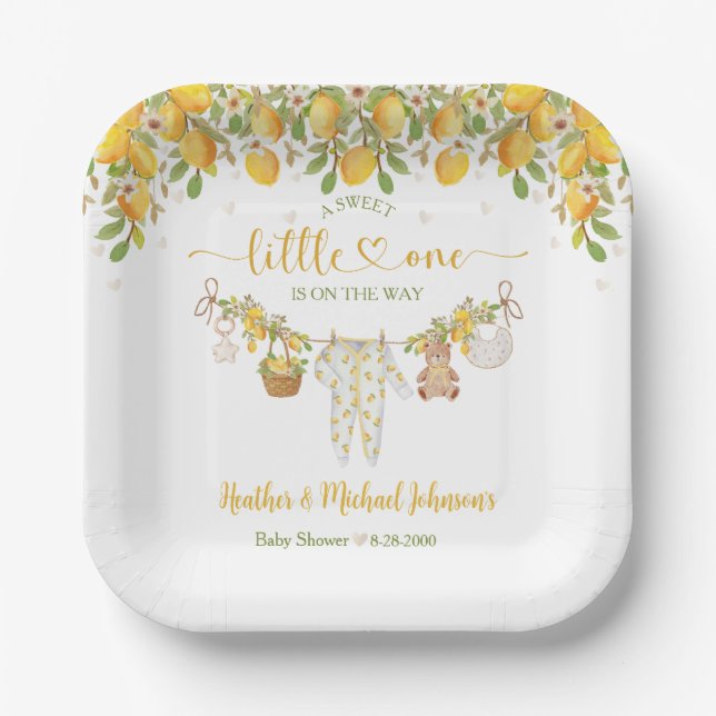 Plato De Papel Una dulce fiesta de bebé de limón cítrico (Anverso)