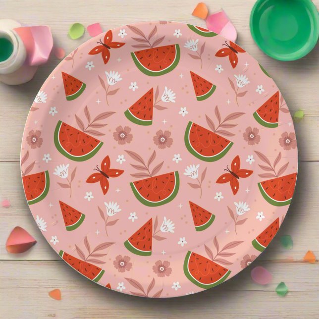 Plato De Papel Una en Melon Watermelon Mariposas Cumpleaños (Subido por el creador)
