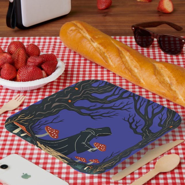 Plato De Papel Una Forraja Vestida Que Recolecta Toadstools (Picnic)