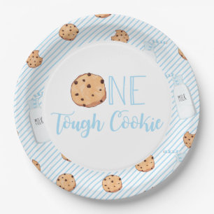 Plato De Papel Una galleta dura Leche y galletas azul Cumpleaños