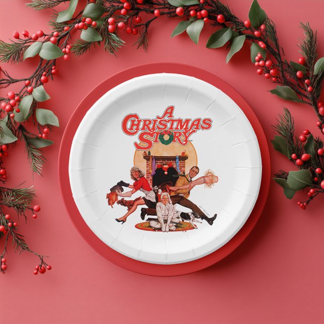 Plato De Papel Una historia de arte Poster Navidad (Paper plate simulated on table)