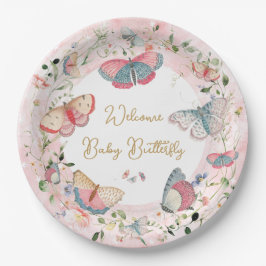 Plato De Papel Una mariposa bebé va camino a Baby Shower