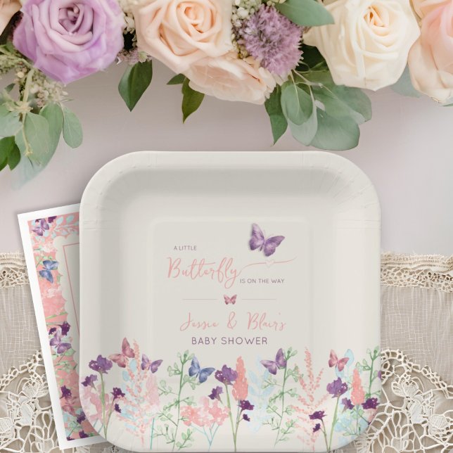 Plato De Papel Una mariposa en la ruta hacia el Baby Shower flora (Subido por el creador)