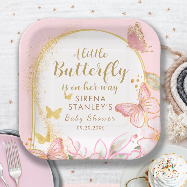 Plato De Papel Una mariposa está de camino Chica Baby Shower (Subido por el creador)