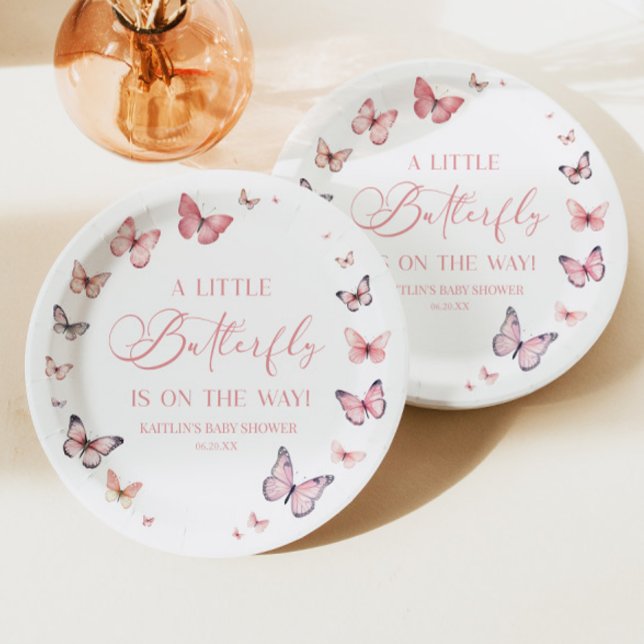Plato De Papel Una Mariposa Rosa Está En Camino De Baby Shower (Subido por el creador)
