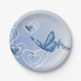 Plato De Papel Una mariposa y corazones