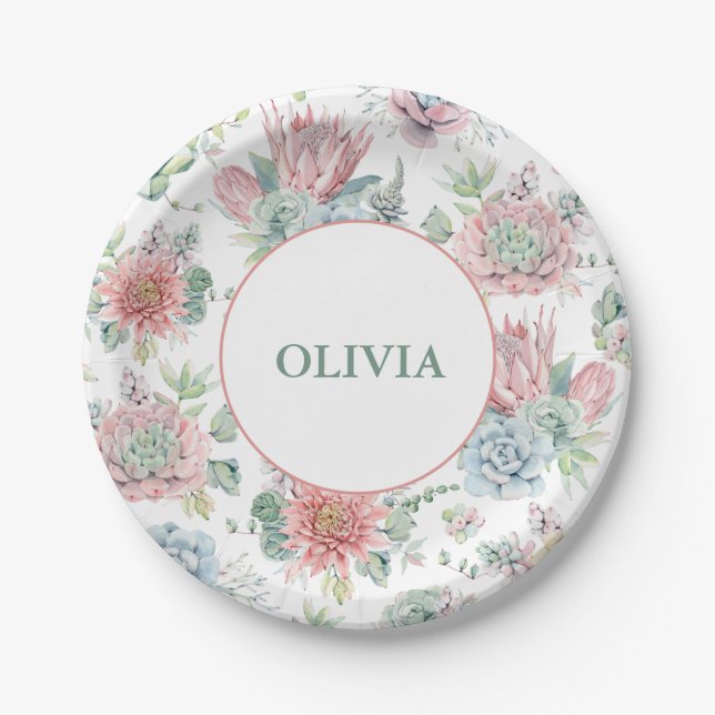 Plato De Papel Una niña dulce, púrpura y rosa placas de Baby Show (Anverso)