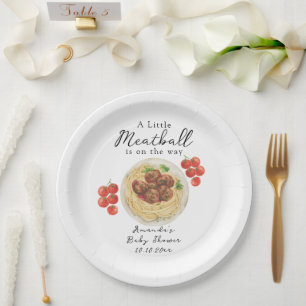 Plato De Papel Una pequeña albóndiga está en camino Baby Shower