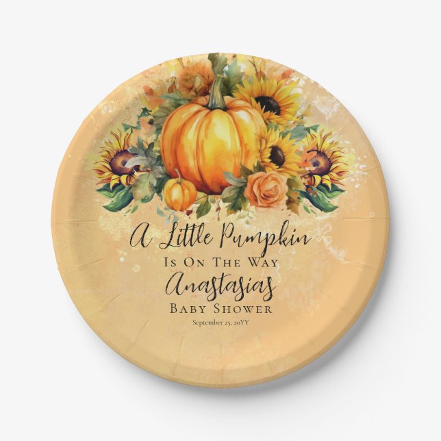 Plato De Papel Una pequeña calabaza | Baby Shower de caída de gir (Anverso)