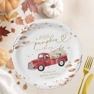 Plato De Papel Una pequeña calabaza está en camino Baby Shower