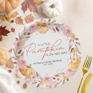 Plato De Papel Una pequeña calabaza está en camino Baby Shower